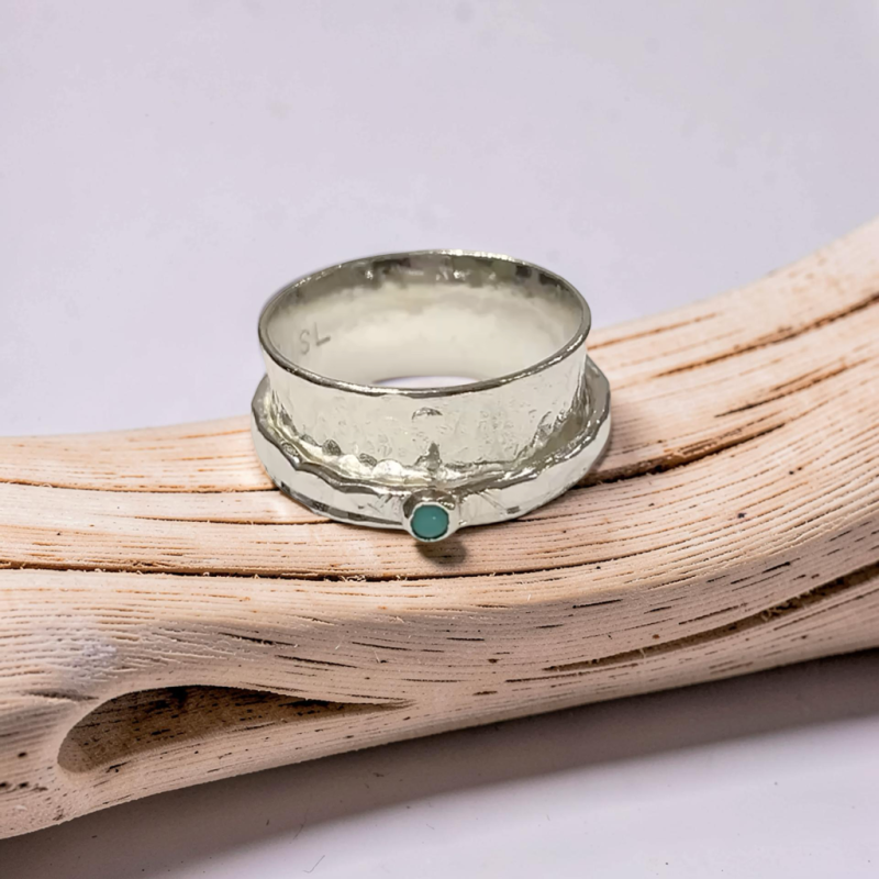 Silver Turquoise Fidget Spinner Ring