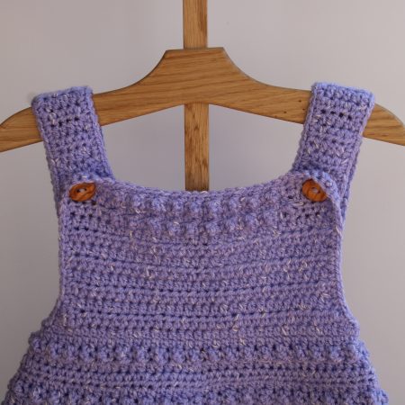 Crochet Pinafore Style Dress in Lilac for a Baby Girl through to Toddler Girl