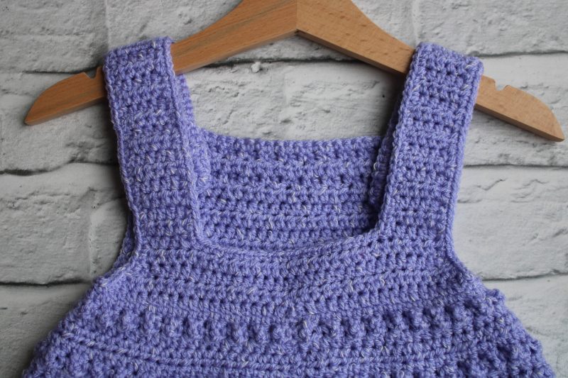 Back View of Crochet Pinafore Dress in Lilac Purple