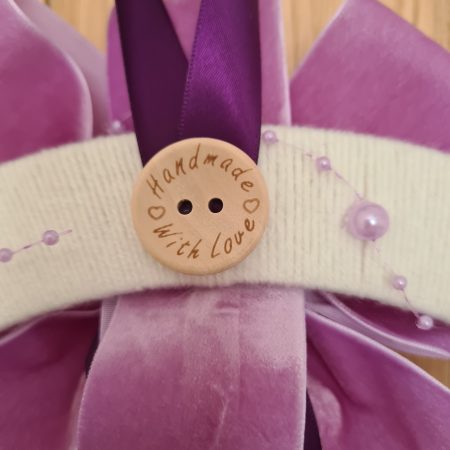 Yarn Wrapped Wreath with Lilac Lace Butterflies and Velvet Bow