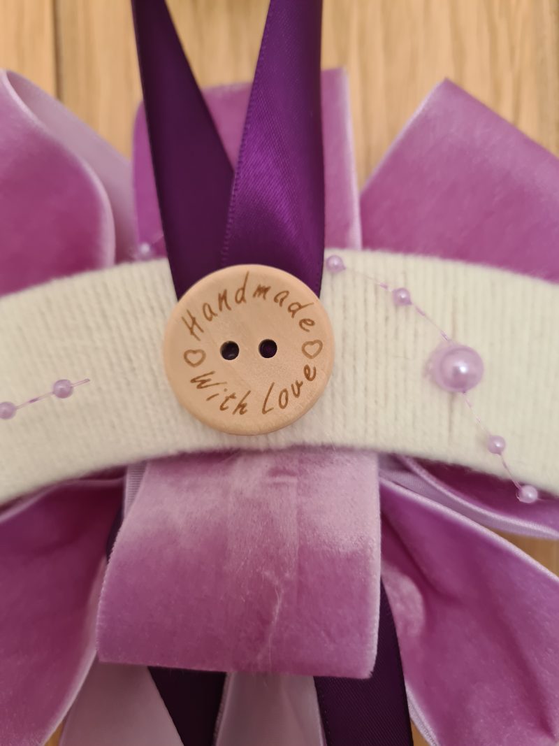 Yarn Wrapped Wreath with Lilac Lace Butterflies and Velvet Bow