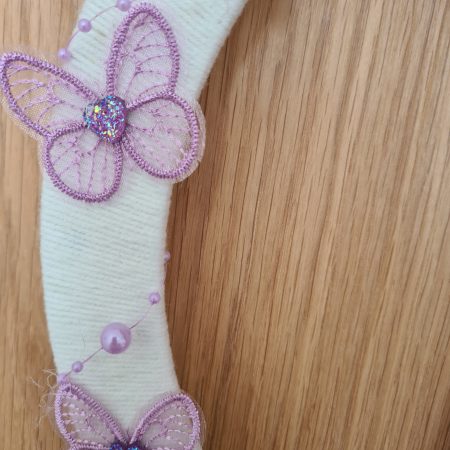 Yarn Wrapped Wreath with Lilac Lace Butterflies and Velvet Bow