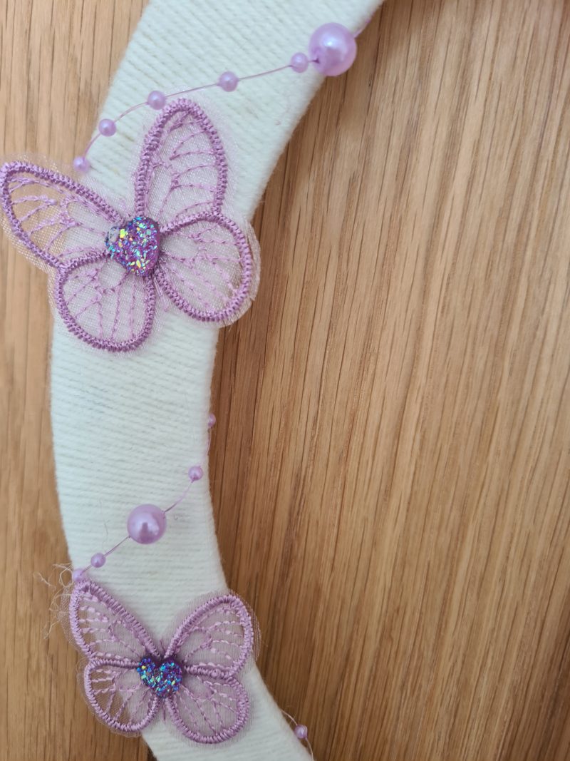 Yarn Wrapped Wreath with Lilac Lace Butterflies and Velvet Bow