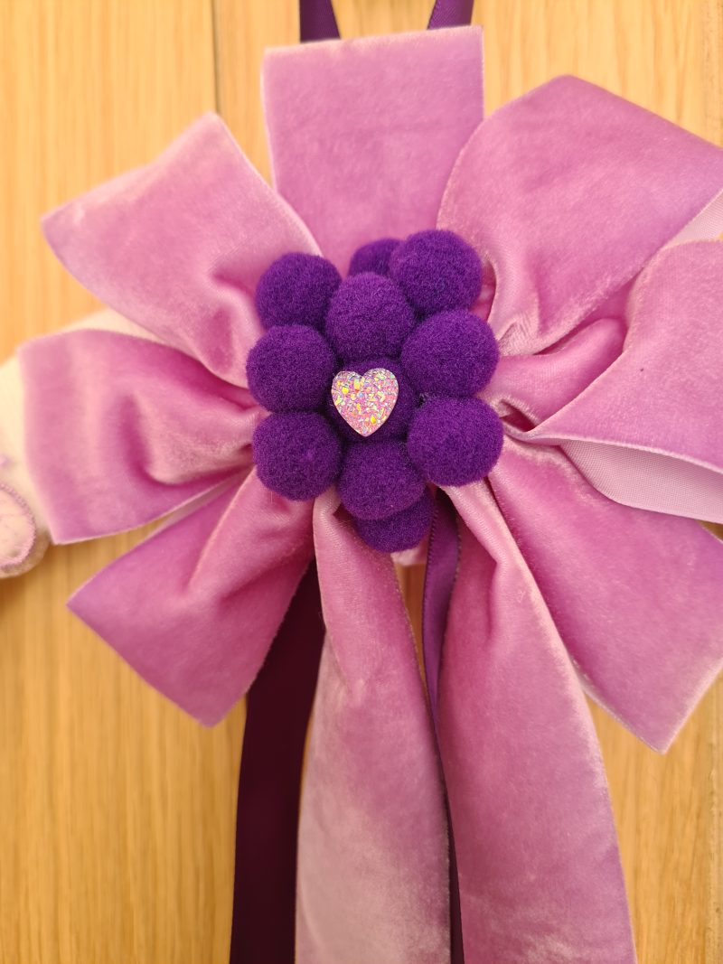 Yarn Wrapped Wreath with Lilac Lace Butterflies and Velvet Bow