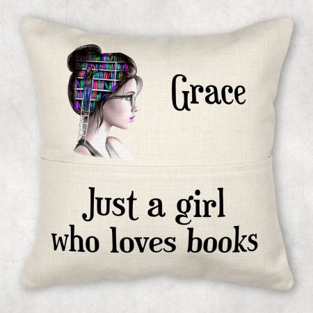 Personalised Book Lover Cushion Cover with Pocket