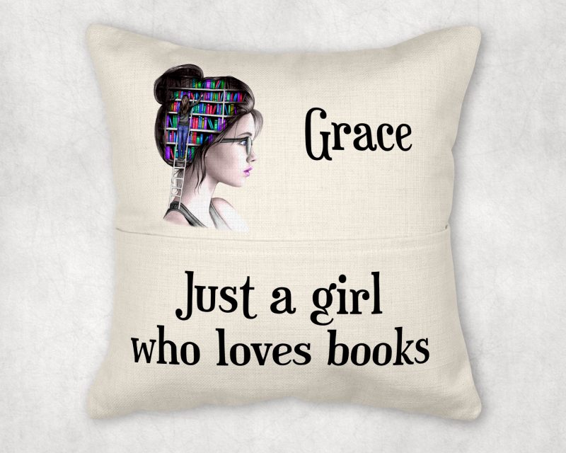 Personalised Book Lover Cushion Cover with Pocket