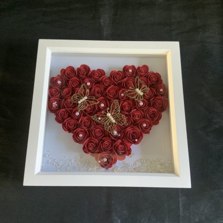 Red paper flower heart with butterflies