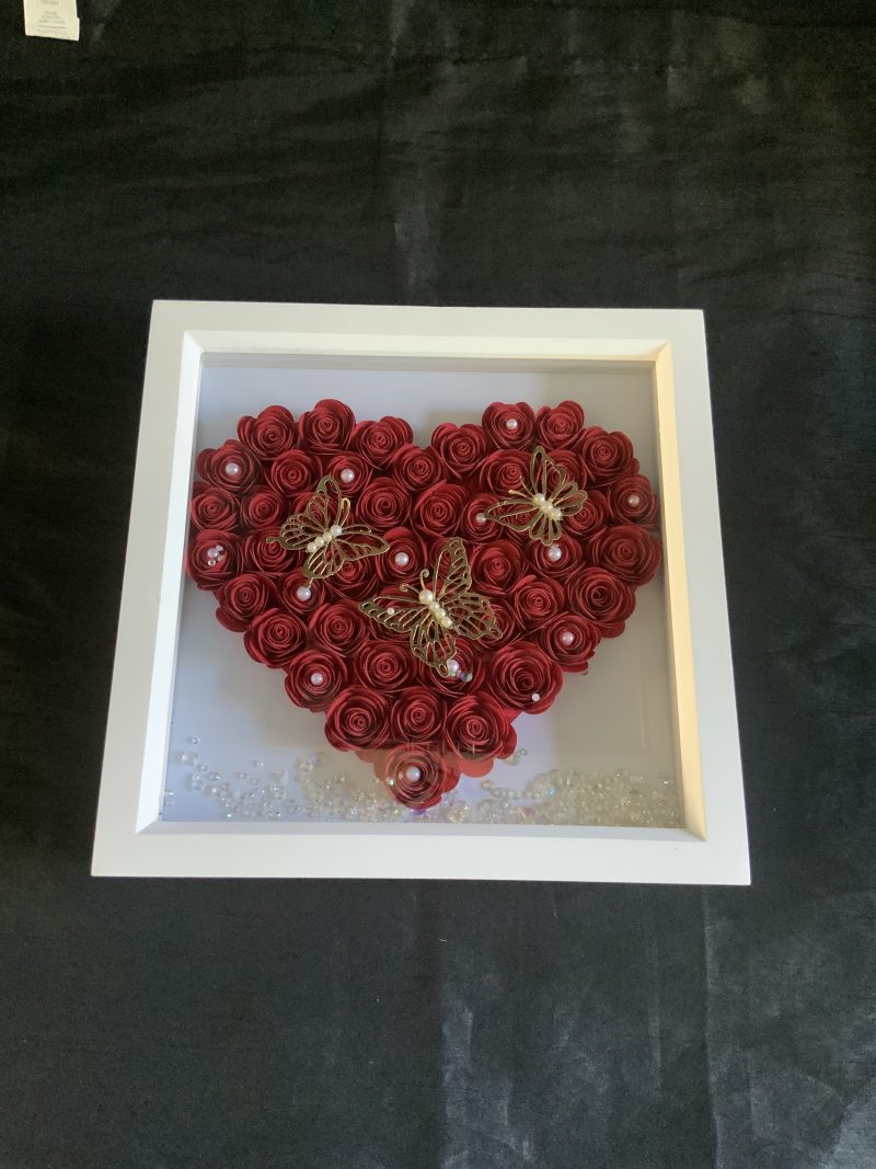 Red paper flower heart with butterflies