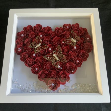 Red paper flower heart with butterflies