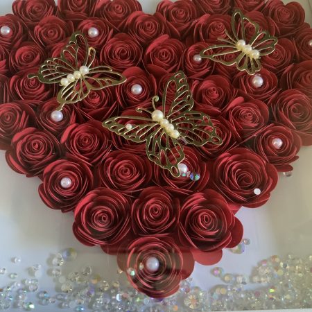 Red paper flower heart with butterflies