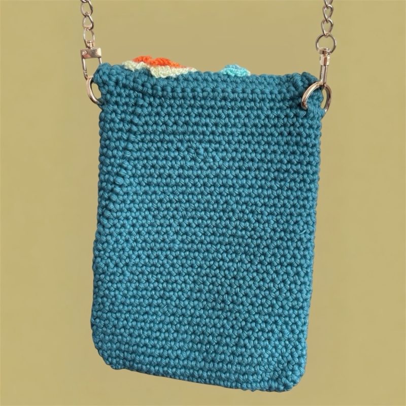 Handmade Dark Teal Floral Crochet Crossbody Bag with 3D Flowers & Detachable Gold Chain