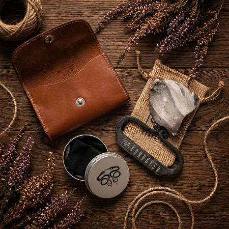 The Artisan Heritage Fire Kit – Hand-Forged Carbon Steel & English Flint in a Premium Top-Grain Leather Pouch