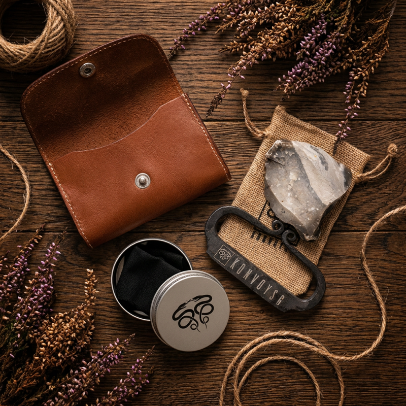 The Artisan Heritage Fire Kit – Hand-Forged Carbon Steel & English Flint in a Premium Top-Grain Leather Pouch