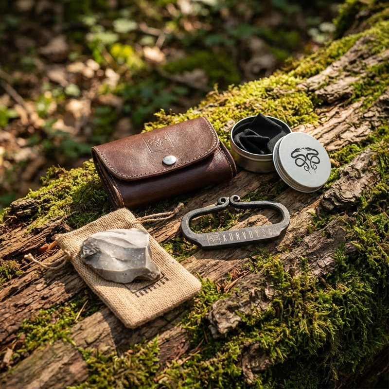 The Artisan Heritage Fire Kit – Hand-Forged Carbon Steel & English Flint in a Premium Top-Grain Leather Pouch