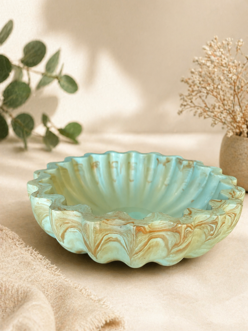 Eco resin fluted ruffle edge bowl handcrafted
