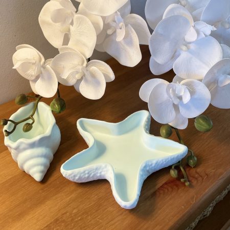 White eco resin conch shell and starfish decorative bowl set handmade