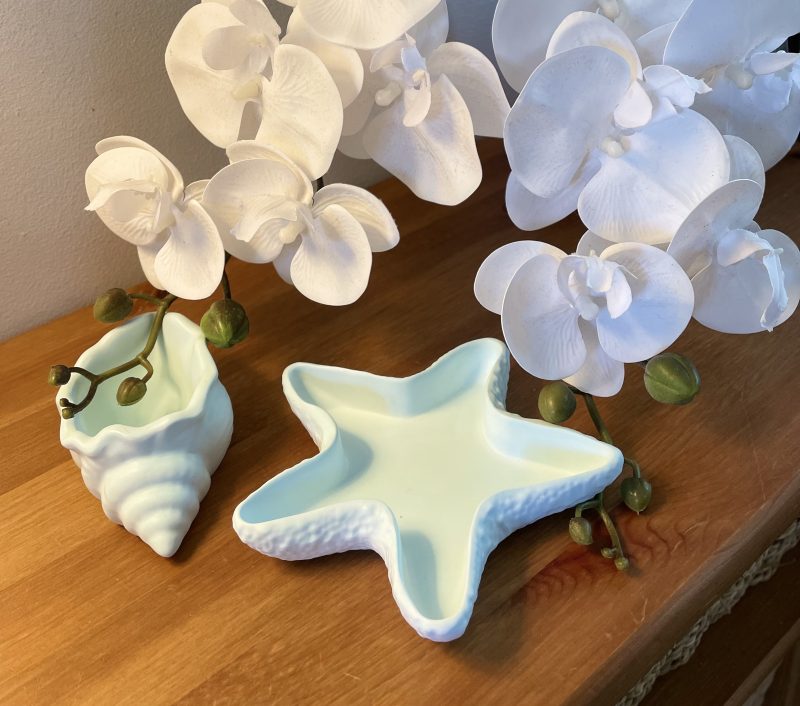 White eco resin conch shell and starfish decorative bowl set handmade