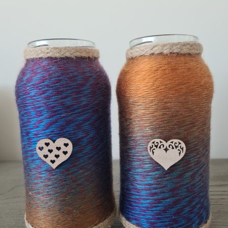 Set of 2 Upcycled Glass Jars Wrapped in Marble Effect Yarn