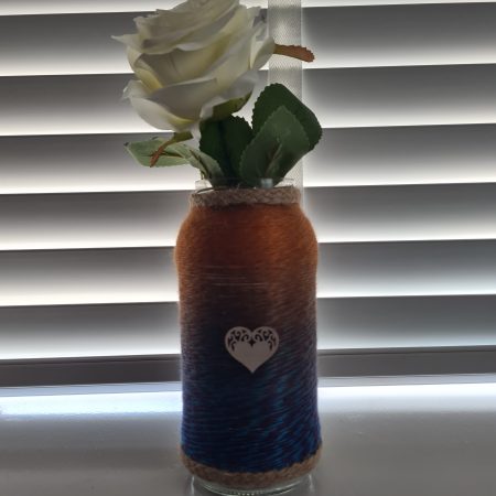 Set of 2 Upcycled Glass Jars Wrapped in Marble Effect Yarn