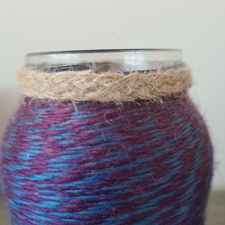 Set of 2 Upcycled Glass Jars Wrapped in Marble Effect Yarn