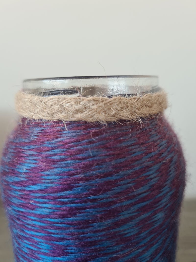 Set of 2 Upcycled Glass Jars Wrapped in Marble Effect Yarn