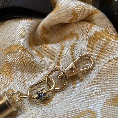 Blue cubic zirconia and blue italian leather and gold bag charm or keyring or bridesmaids favour.