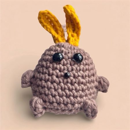 Vertical Stripe Crochet Phone Bag with Bunny Charm - Multi-Colour Crossbody