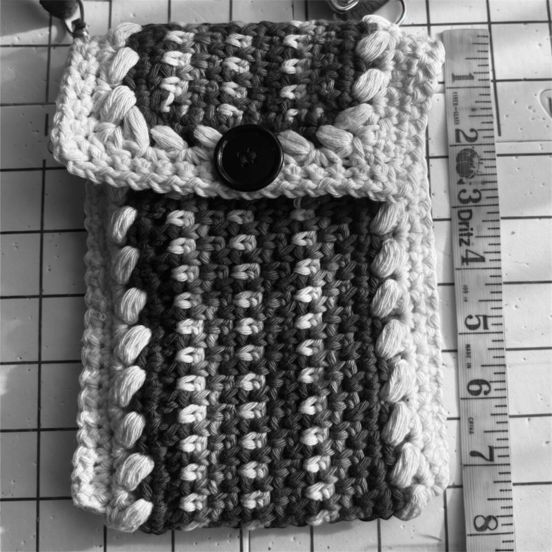 Vertical Stripe Crochet Phone Bag with Bunny Charm - Multi-Colour Crossbody