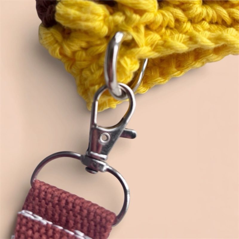 Vertical Stripe Crochet Phone Bag with Bunny Charm - Multi-Colour Crossbody