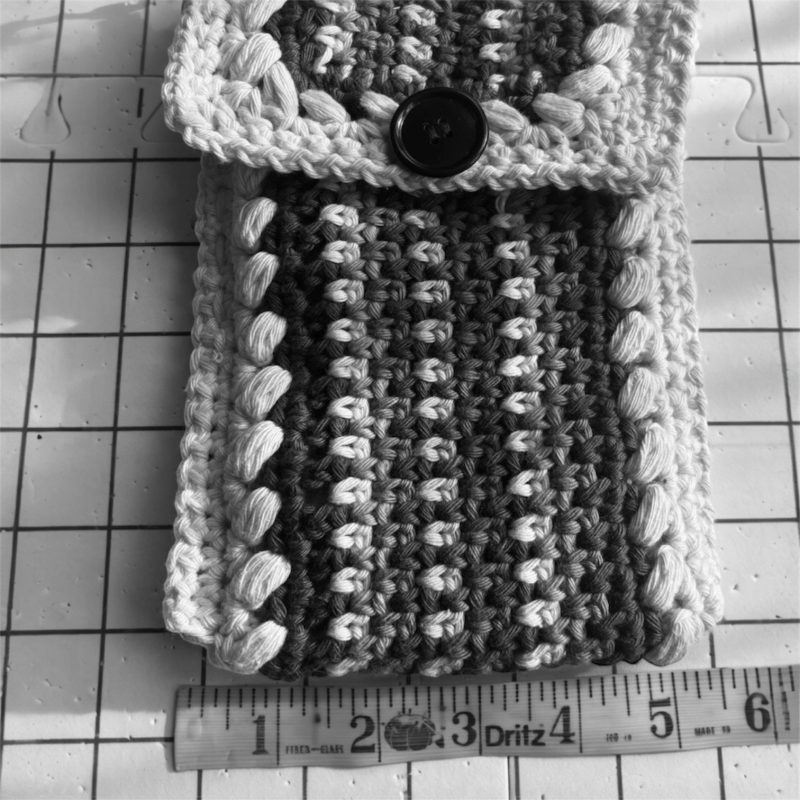 Vertical Stripe Crochet Phone Bag with Bunny Charm - Multi-Colour Crossbody