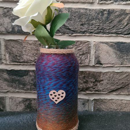 Set of 2 Upcycled Glass Jars Wrapped in Marble Effect Yarn