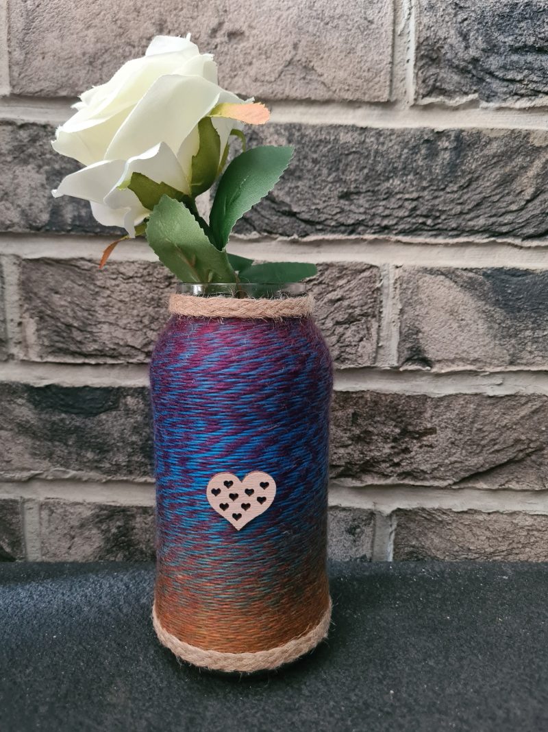 Set of 2 Upcycled Glass Jars Wrapped in Marble Effect Yarn