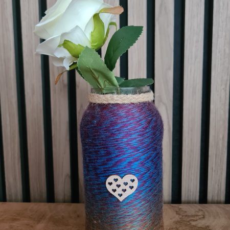 Set of 2 Upcycled Glass Jars Wrapped in Marble Effect Yarn