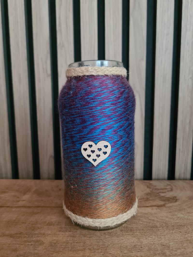 Set of 2 Upcycled Glass Jars Wrapped in Marble Effect Yarn