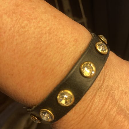 Swarovski Style clear crystal and black Italian leather cuff/bracelet