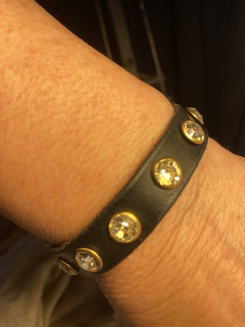Swarovski Style clear crystal and black Italian leather cuff/bracelet