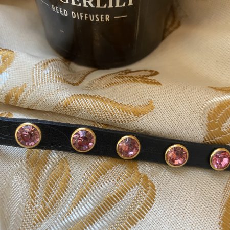 Swarovski Style pink crystal and black Italian leather cuff/bracelet