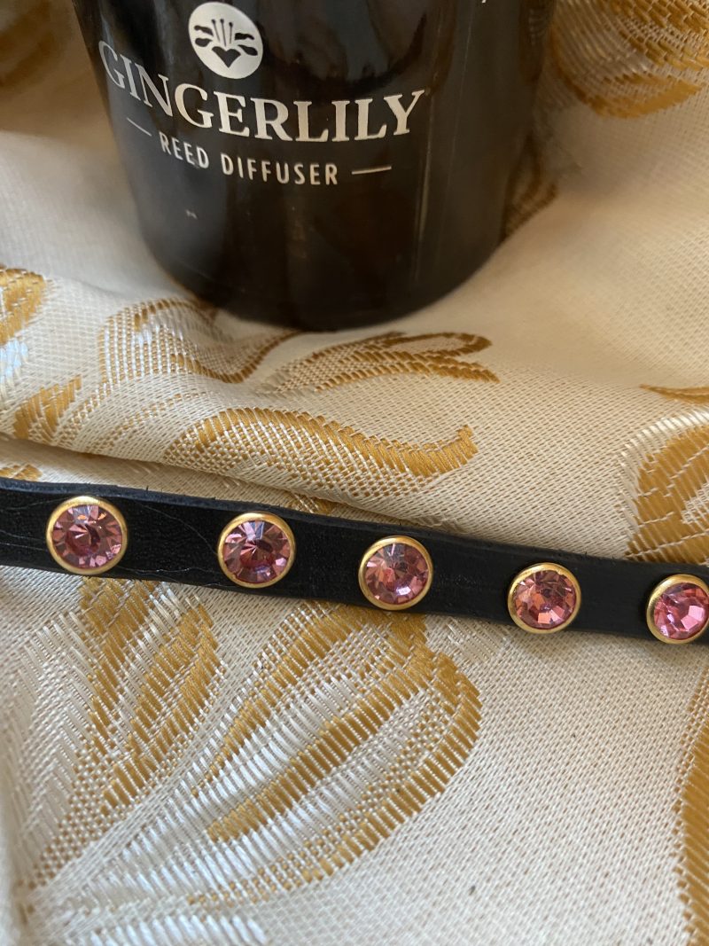 Swarovski Style pink crystal and black Italian leather cuff/bracelet