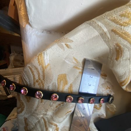 Swarovski Style pink crystal and black Italian leather cuff/bracelet