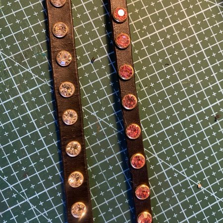 Swarovski Style pink crystal and black Italian leather cuff/bracelet