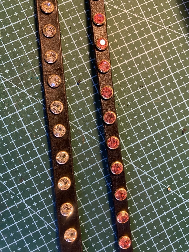 Swarovski Style pink crystal and black Italian leather cuff/bracelet