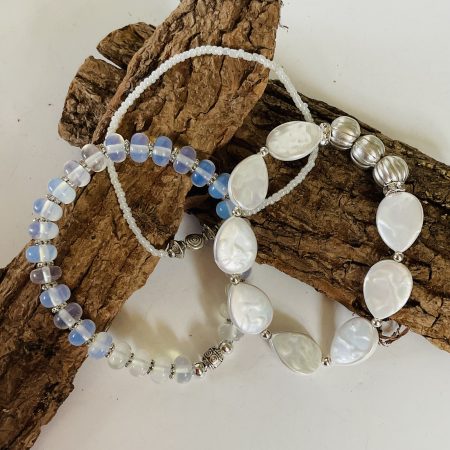 Trio of bracelets moonstone and mother of pearl