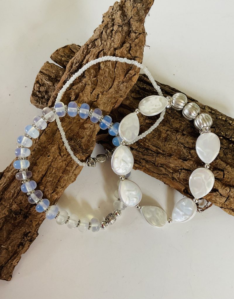 Trio of bracelets moonstone and mother of pearl