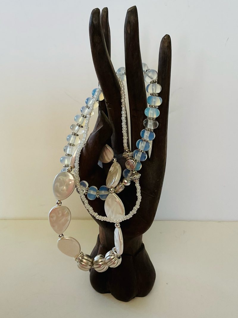 Trio of bracelets moonstone and mother of pearl