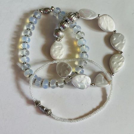 Trio of bracelets moonstone and mother of pearl