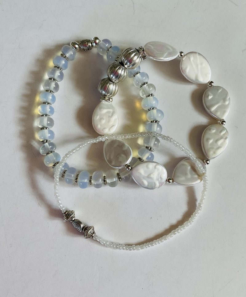 Trio of bracelets moonstone and mother of pearl