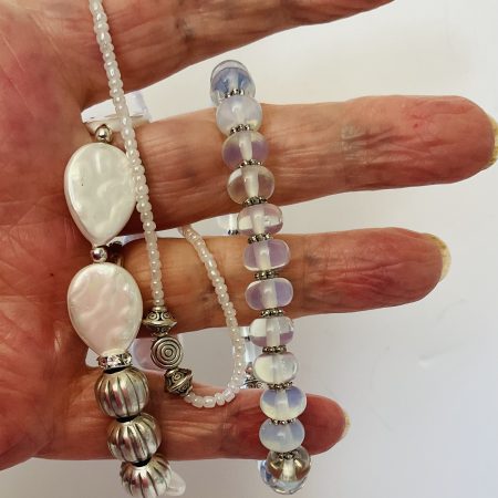Trio of bracelets moonstone and mother of pearl