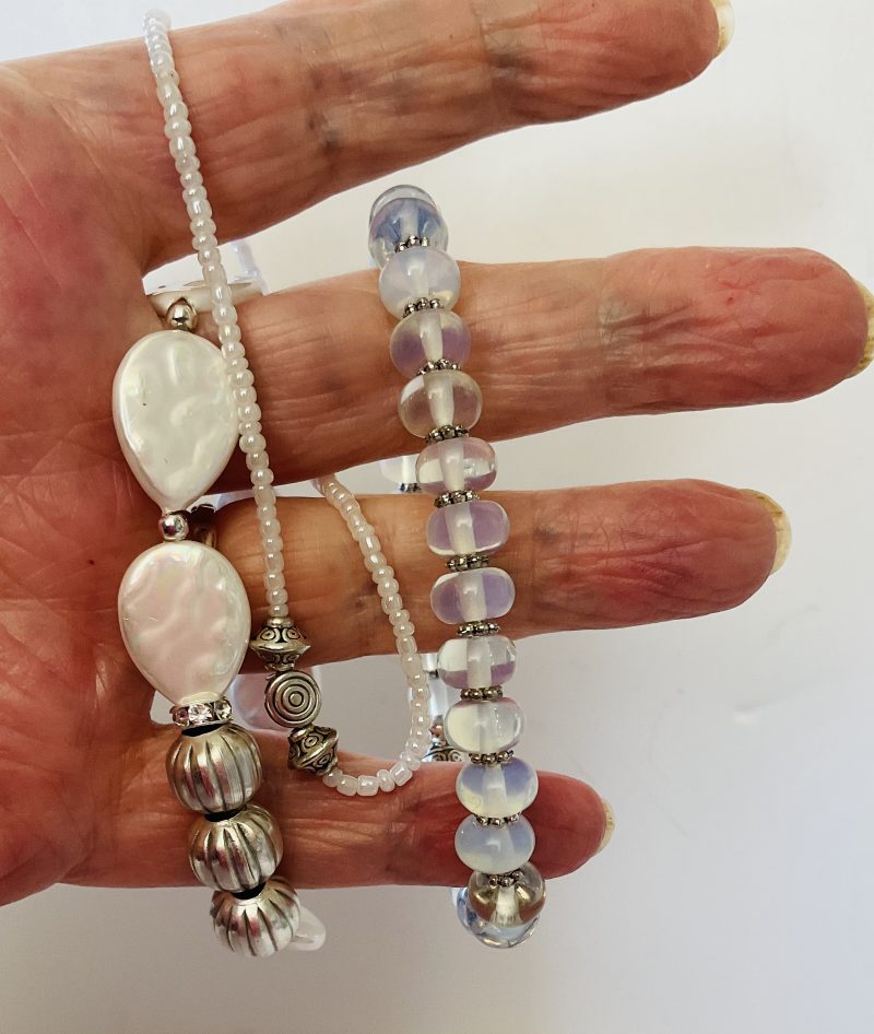 Trio of bracelets moonstone and mother of pearl