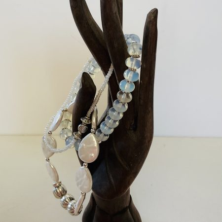 Trio of bracelets moonstone and mother of pearl