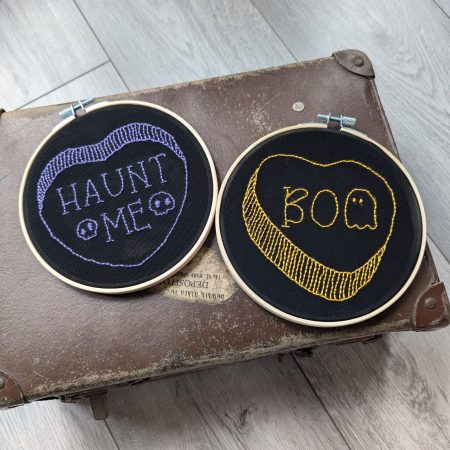 Halloween Candy Heart Embroidery Wall Art Set | Spooky Home Decor | Handcrafted